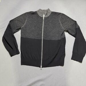 Theory Full Zip Cardigan Mens XL Black Gray Wool Blend Colorblock Sweater